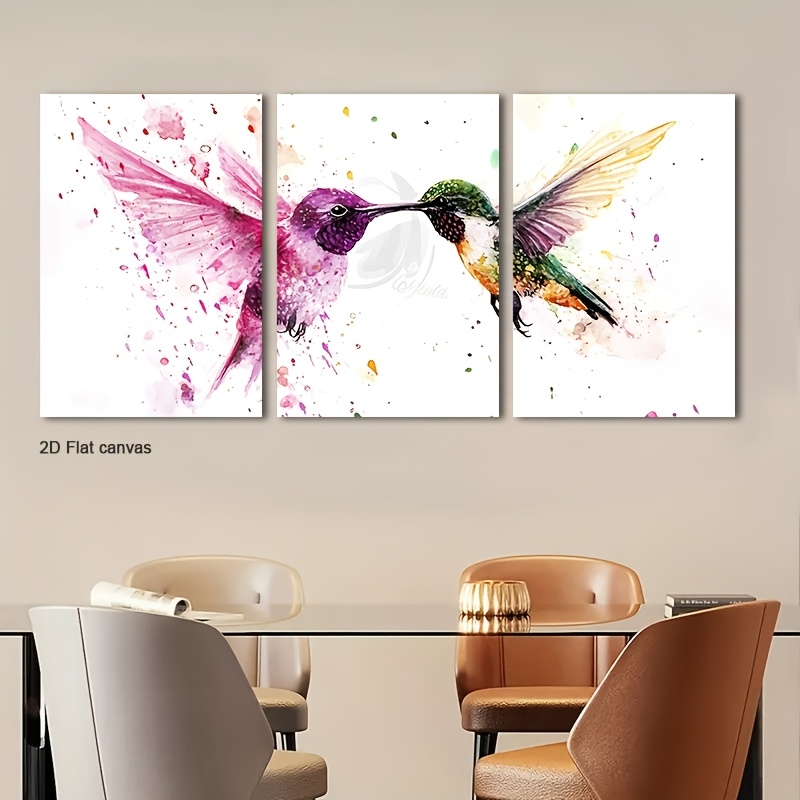 Canvas Wrap Ready - Frameloos canvas 3-delig aquarel kolibrie wandkunst