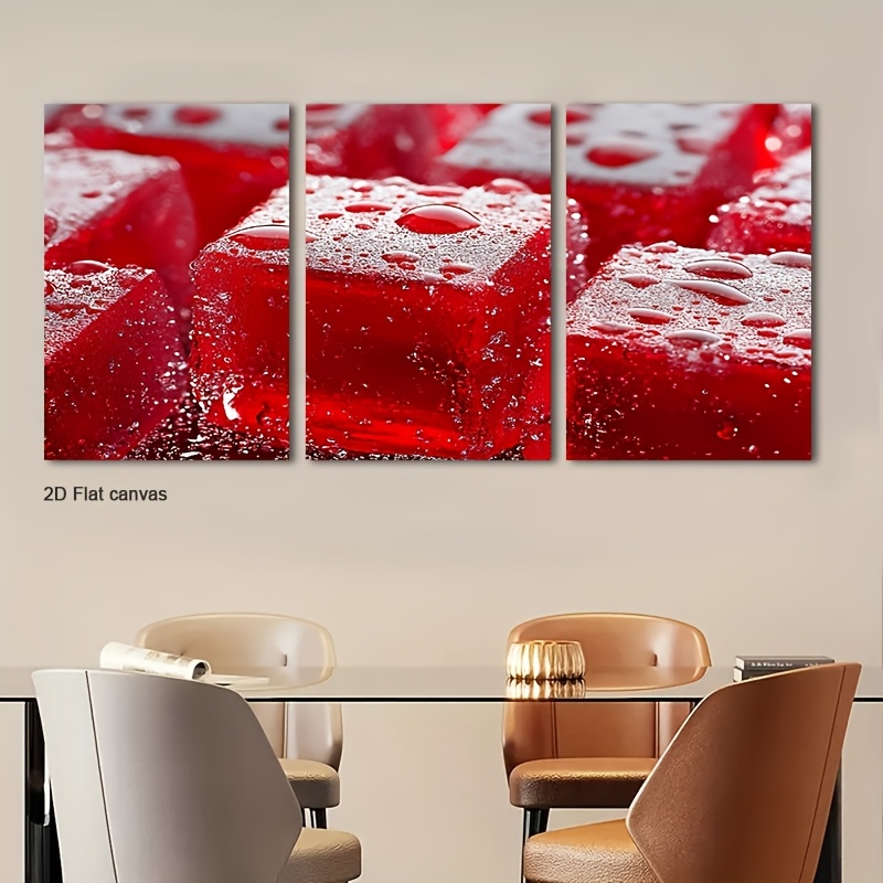 Canvas Wrap Ready - 3-delige ingelijste rode jelly cube wandkunst